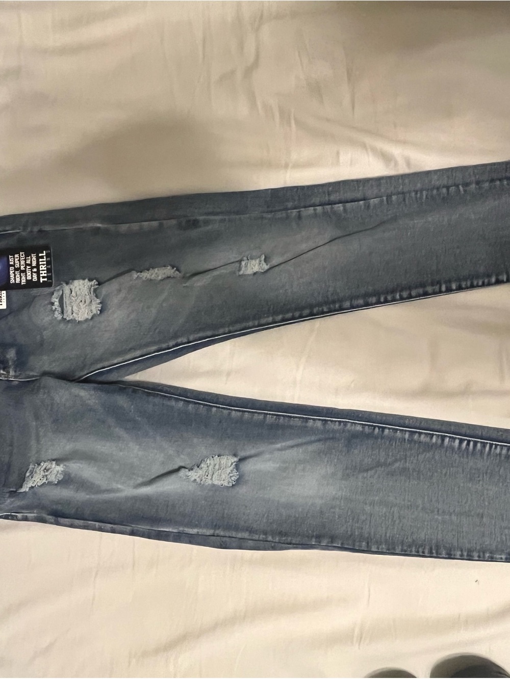 Thrill Women's High-Rise Skinny Push-Up Distressed Blue Denim Jeans Size 11